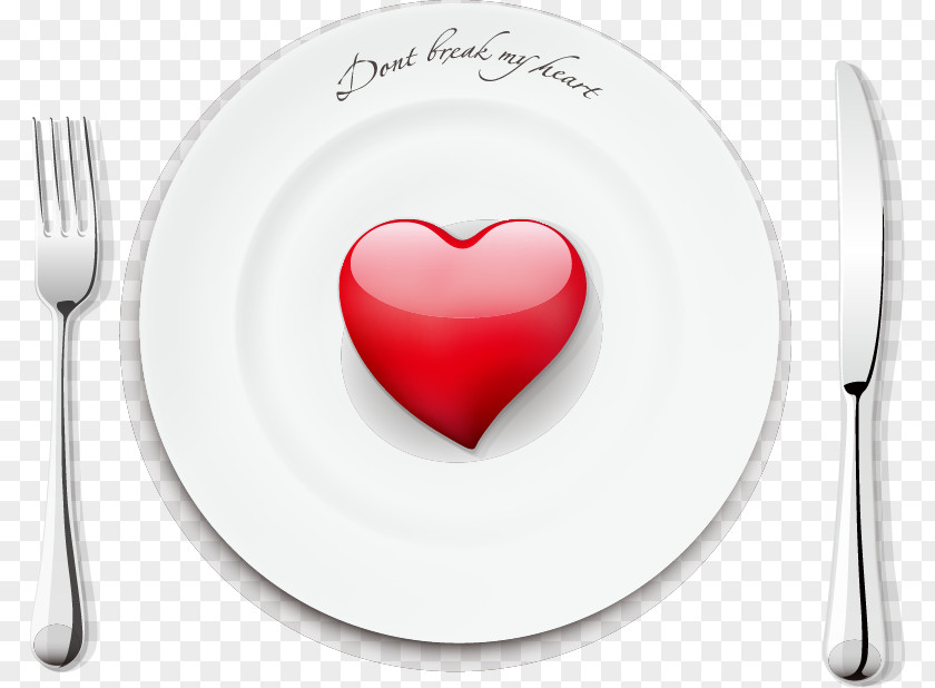 Hand Drawn Heart-shaped Pattern Plates Knife And Fork Plate PNG