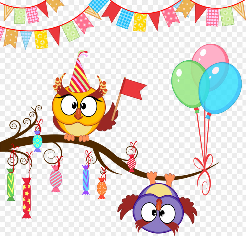 Vector Birthday Owl Party Gift Clip Art PNG