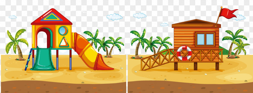 Beach Slides Cartoon Drawing Illustration PNG