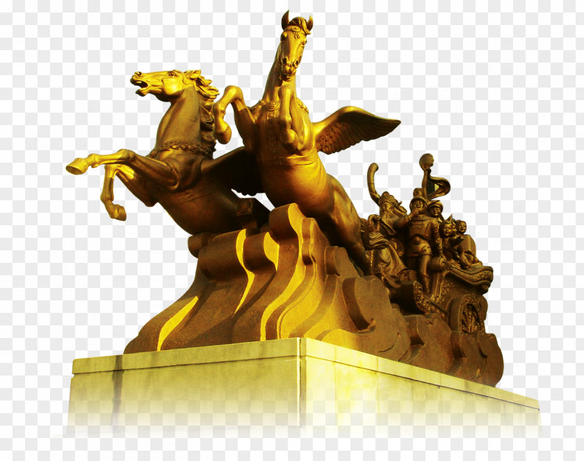 Financial Wealth City Pegasus Sculpture Statue Gold PNG
