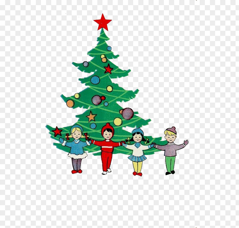 Christmas Tree With Four Children Child Ansichtkaart PNG