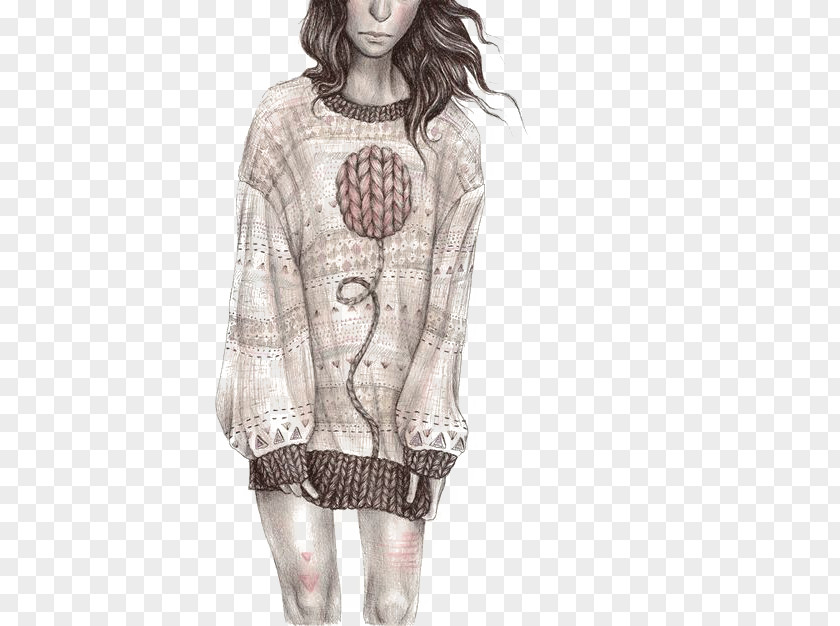 Short Hair Girls Drawing Sweater Art Illustration PNG