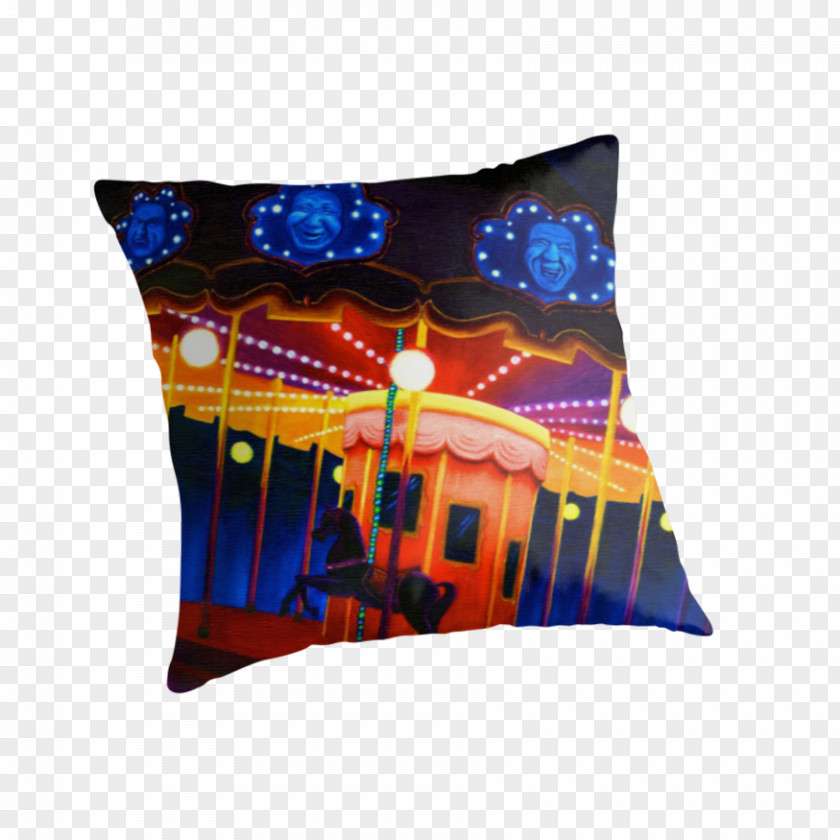 Funfair Carousel Throw Pillows Oil Painting Canvas Print Art PNG