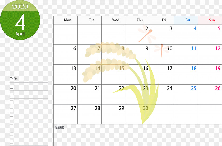 April 2020 Calendar PNG
