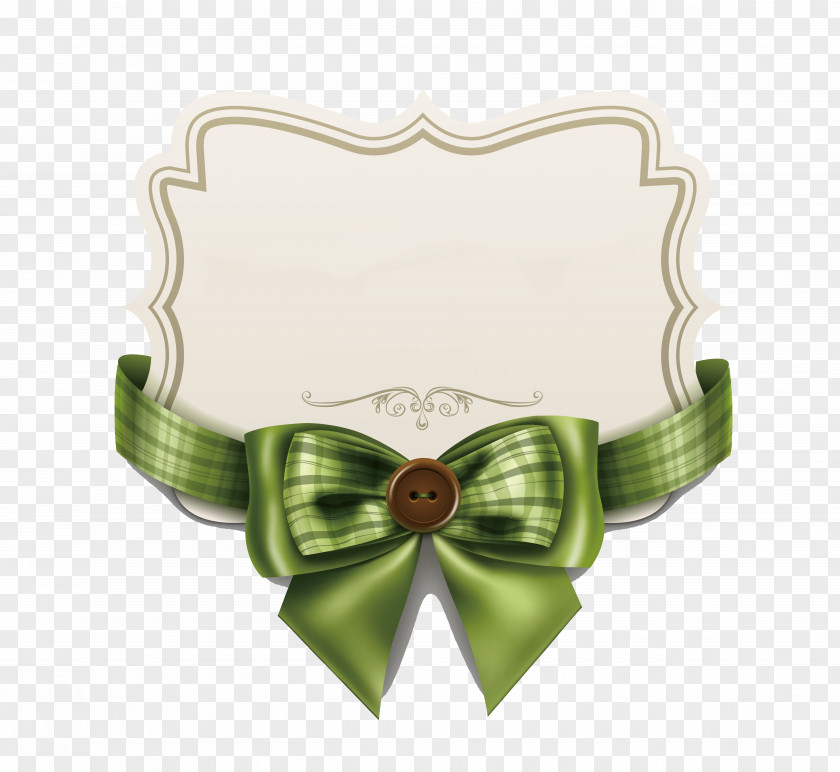 Green Ribbon Bow Card Vector Material Label Clip Art PNG
