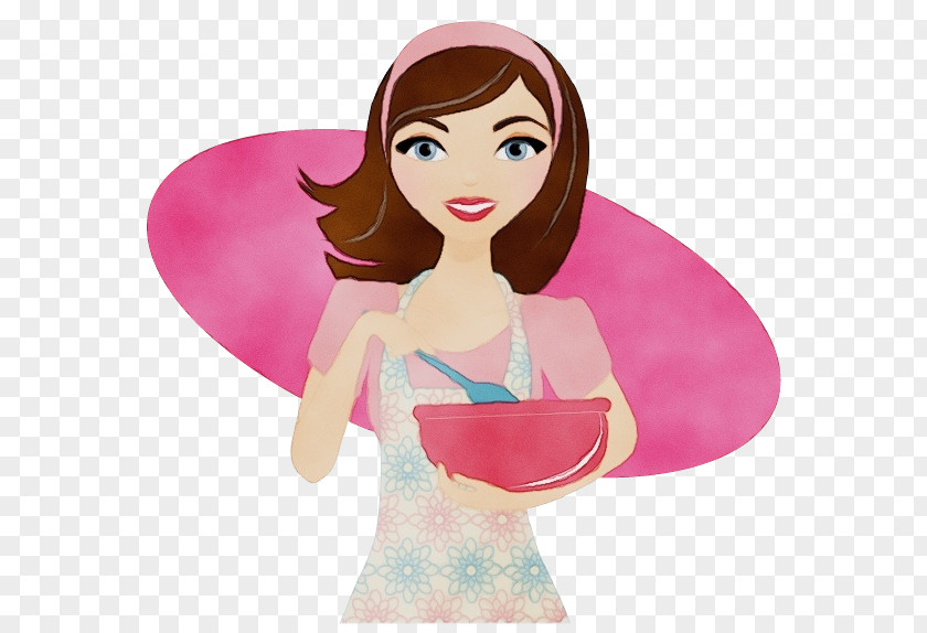 Drinking Tableware Cartoon Pink Brown Hair Clip Art Doll PNG