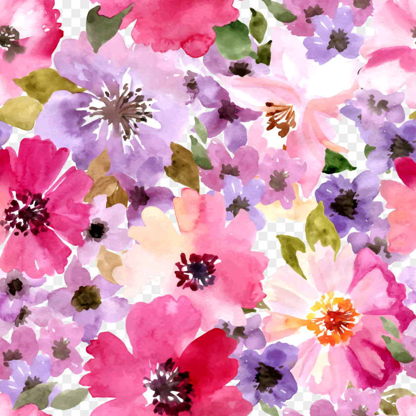 Watercolor Floral Seamless Background Vector Material PNG