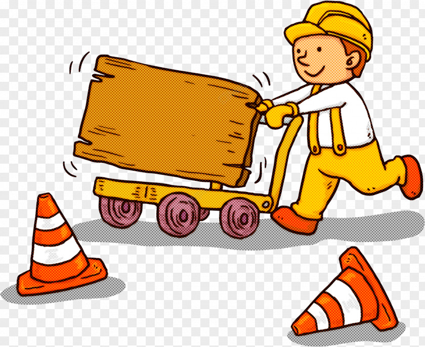 Cartoon Construction Worker Vehicle Cone Hard Hat PNG
