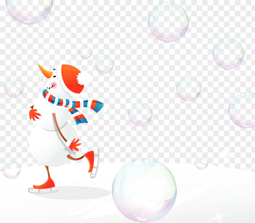 Vector Painted Running Snowman Christmas Illustration PNG