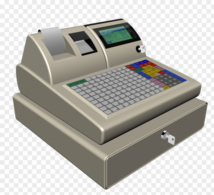 Vintage Grey Small Screen Cash Register Machine PNG