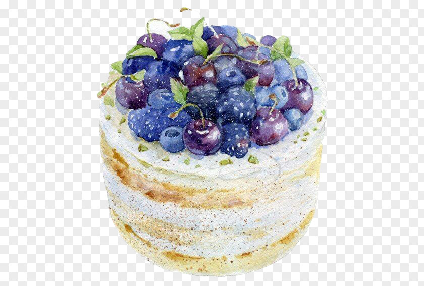 Blueberry Cake Frutti Di Bosco Watercolor Painting Drawing Illustration PNG