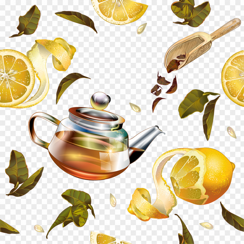Yellow Simple Teapot Lemon Green Tea Packaging And Labeling PNG