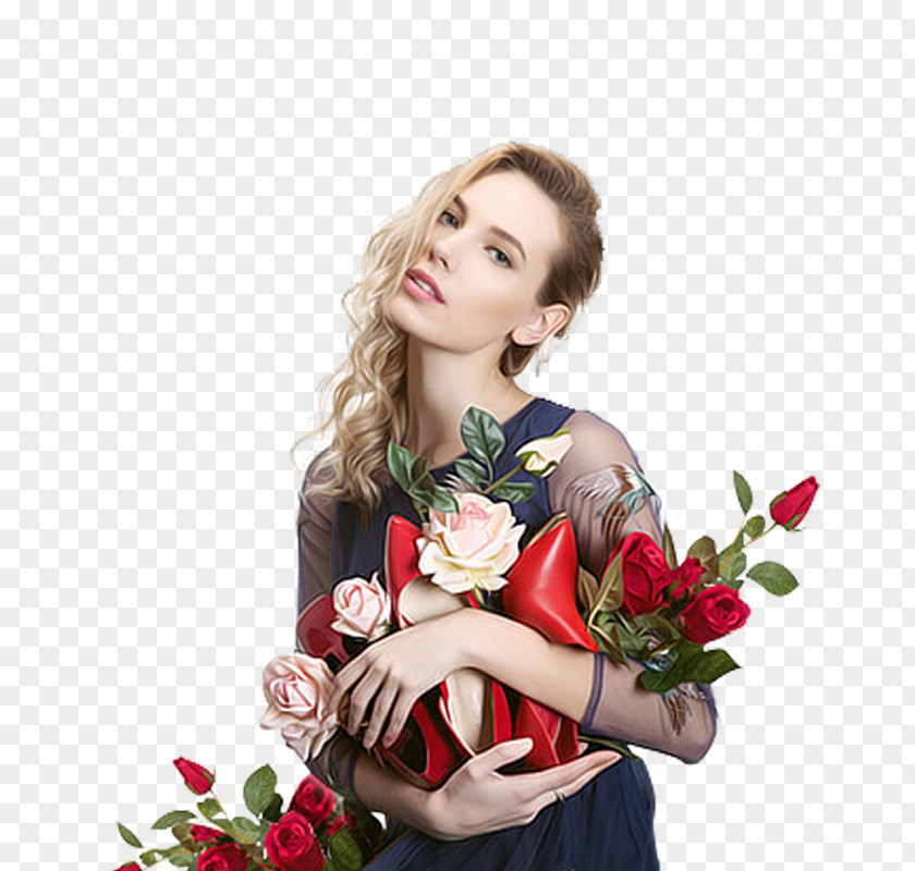 Europe And The United States Women Holding Flowers High Heels Model Bijin Make-up Designer PNG