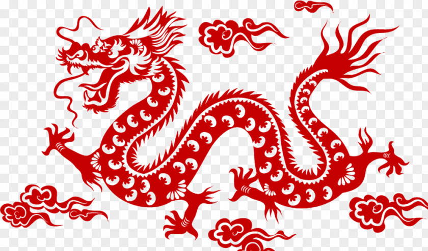 Red Chinese Paper-cut Dragon Clip Art PNG