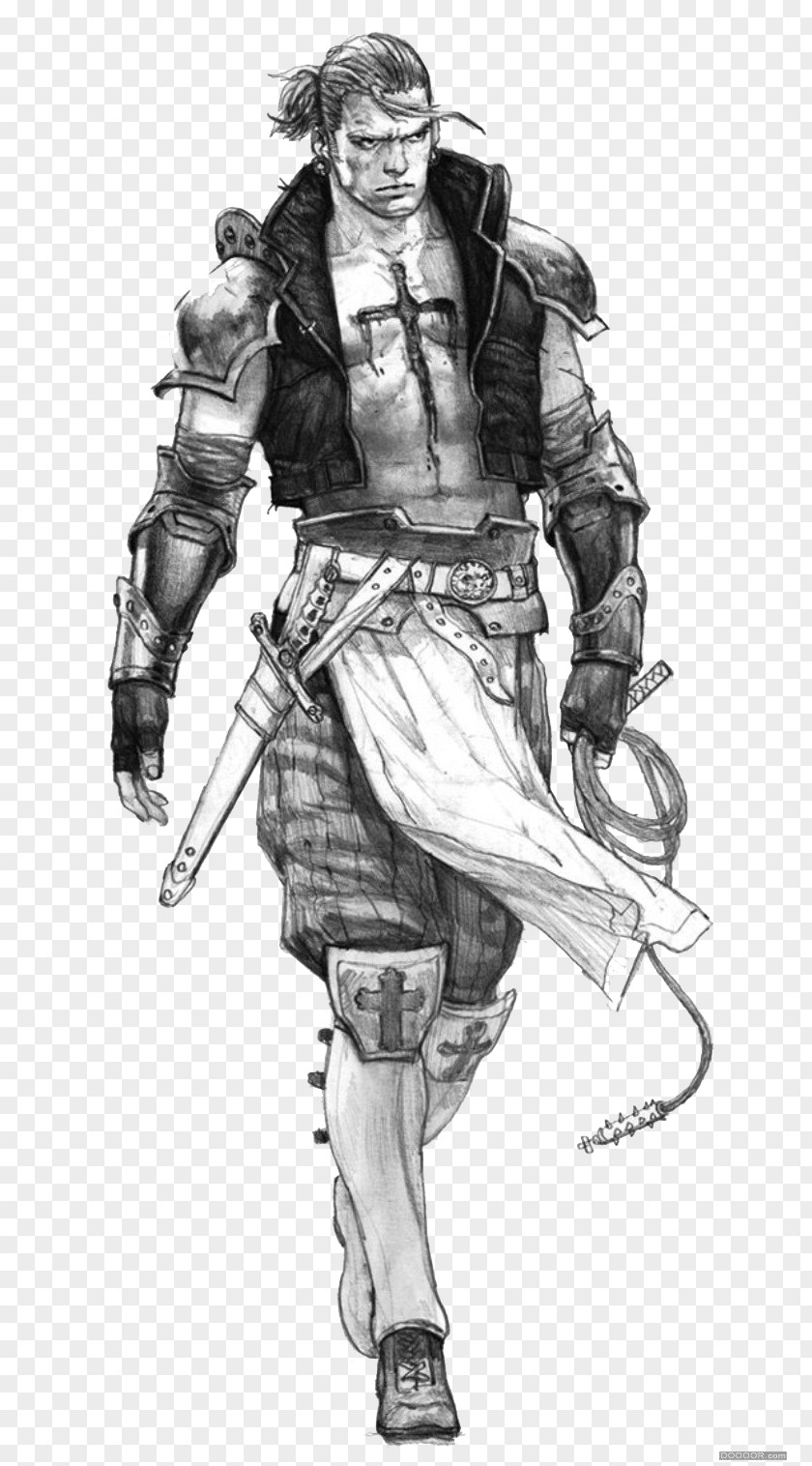 Black And White Cool Armor Warrior Visual Arts Drawing Work Of Art Illustration PNG