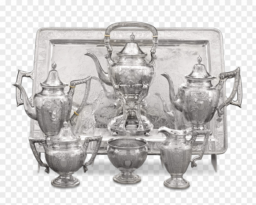 Silver Chinese Export Tea Set Coffee PNG