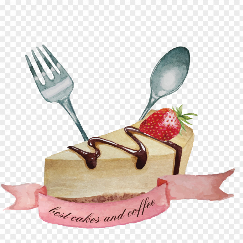 Strawberry Mousse Cake Bakery Watercolor Painting Spoon PNG