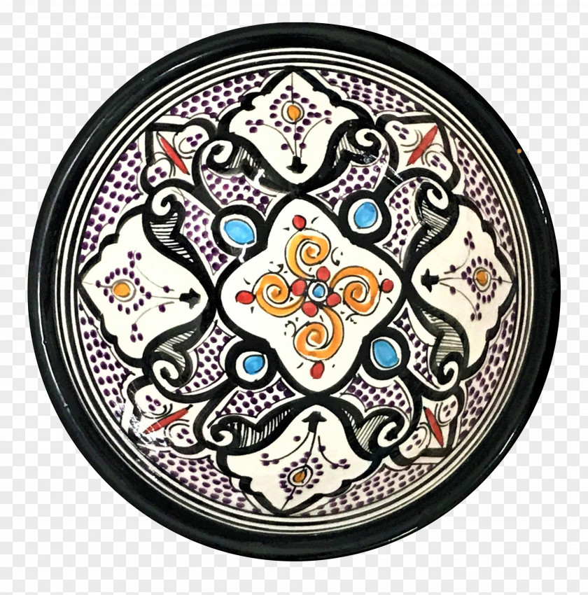 Hand Painted India Bohemian Ceramic Bowl Plate Morocco Pattern PNG