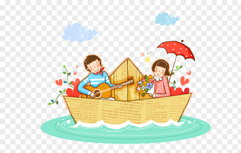 Cartoon Valentine Couple Material Paper Watercraft Significant Other PNG