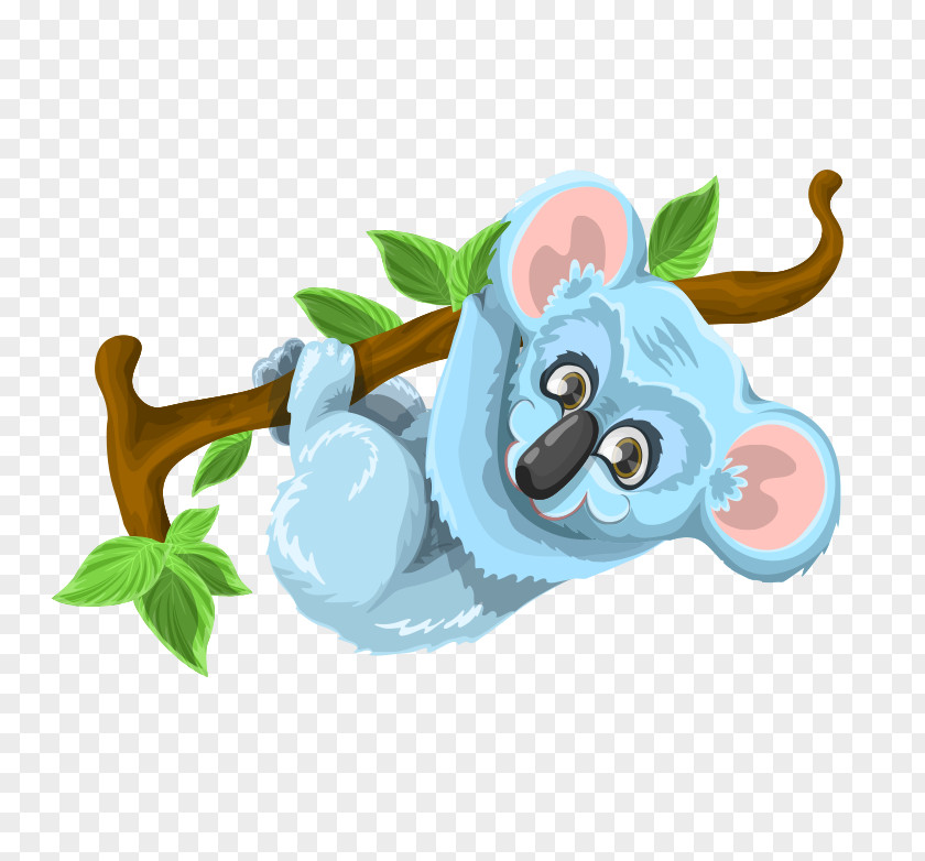 Hand-painted Blue Cartoon Koala Climbing Trees Australia Pixabay PNG