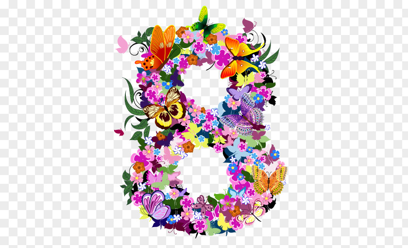 Digital 8 Number Flower PNG