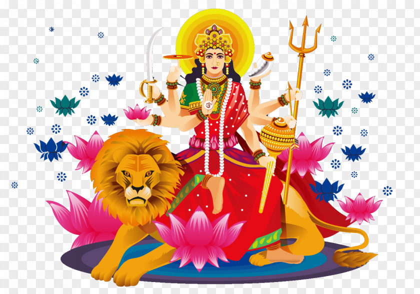 Lotus Goddess Riding A Lion PNG