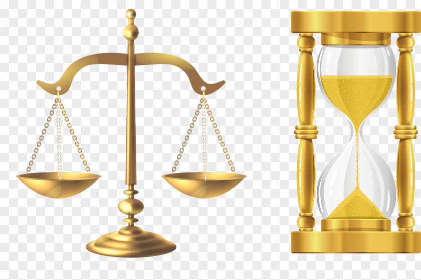 Golden Balance And Hourglass Sand Clock PNG