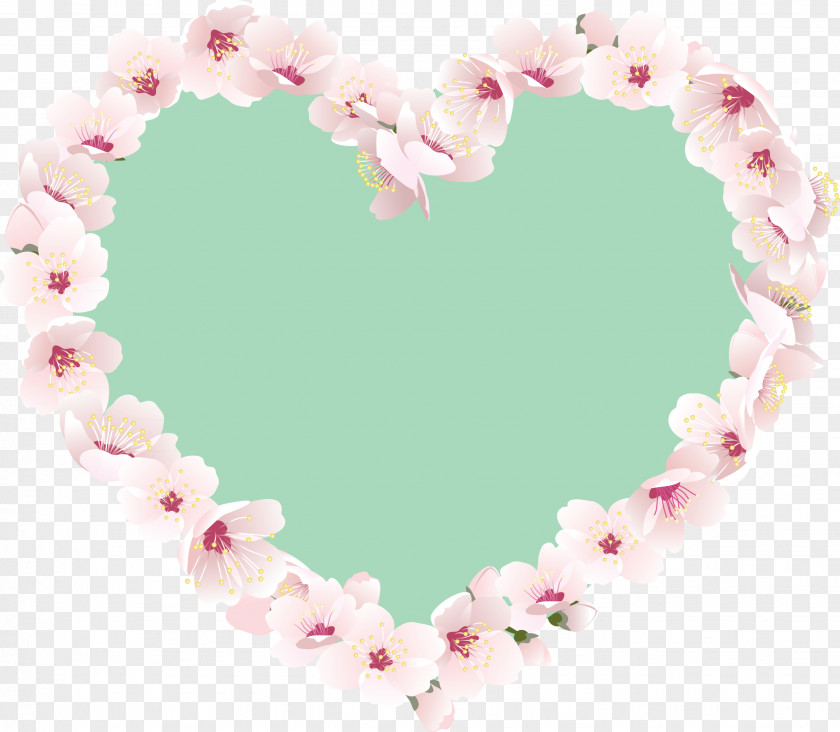 Heart Pink Border Flowers PNG