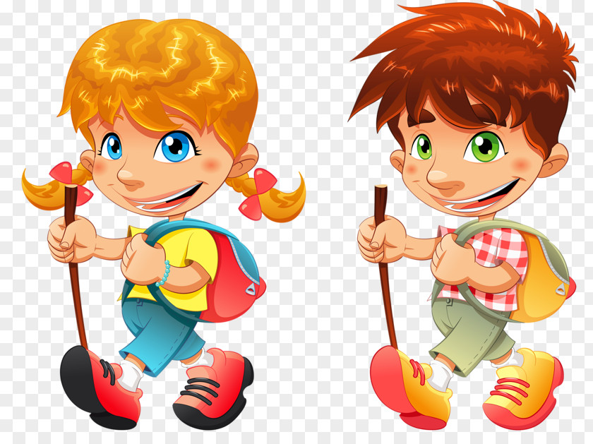 Kids Student Hiking Backpacking Clip Art PNG