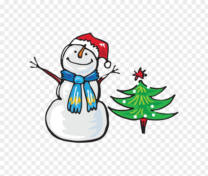 Vector Cartoon Snowman Tree Winter New Year Child PNG