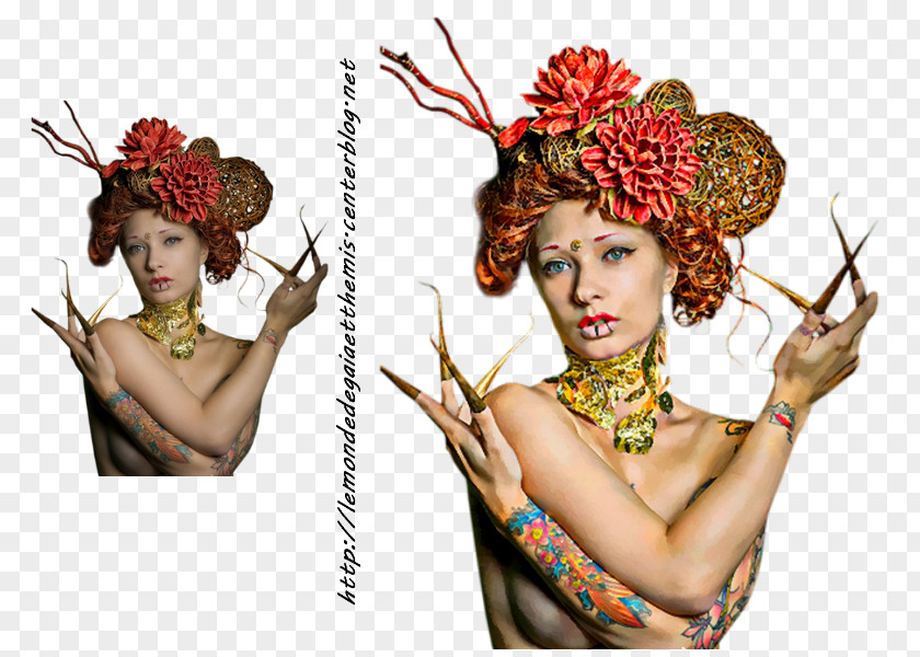 Autumn Woman Floral Design Headpiece PNG