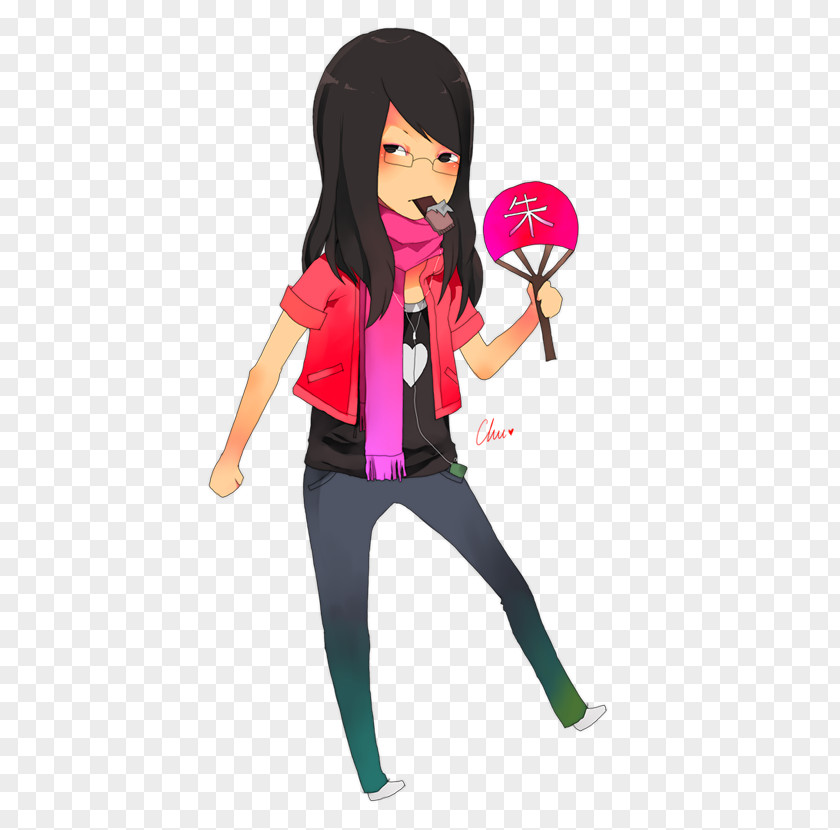 CHU Cartoon Black Hair Character Pink M PNG