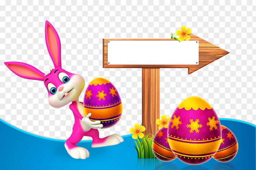 Rabbit Carrying Colored Eggs Easter Bunny Drawing PNG