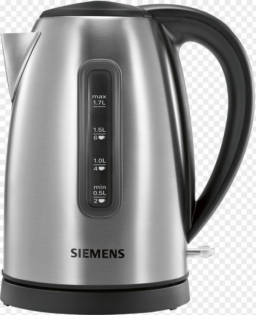 TW7902GB, Black & Silver Siemens KettleSteel Teapot 1.7 Liter Electric Kettle PNG