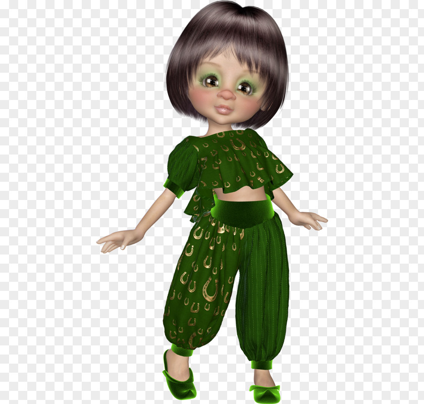 Doll Green Toddler Character Brown Hair Fiction PNG