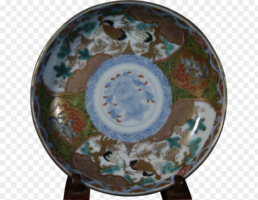 Japanese Crane Plate Edo Period Blue And White Pottery Ceramic Imari Ware PNG
