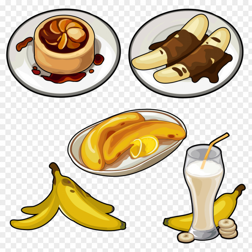 Cartoon Banana Juice Pisang Goreng Cake Pudding PNG