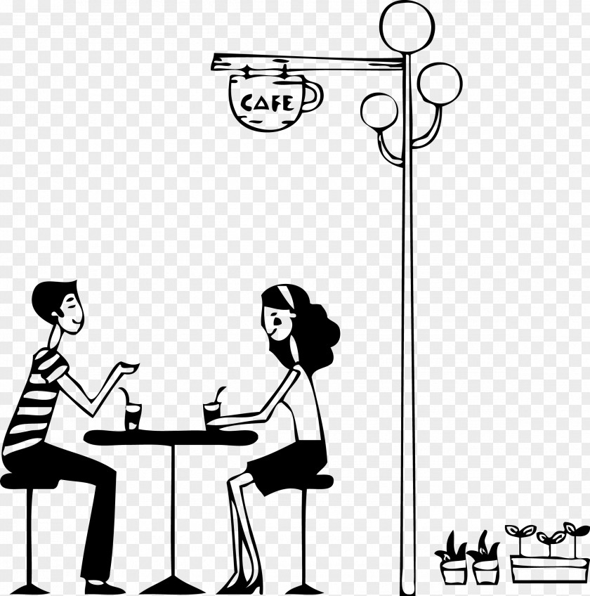 Cartoon Coffee Shop Dating Men Tea Cafe Wall Decal Sticker PNG