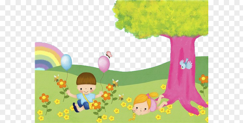 Child On The Grass Cartoon Illustration PNG