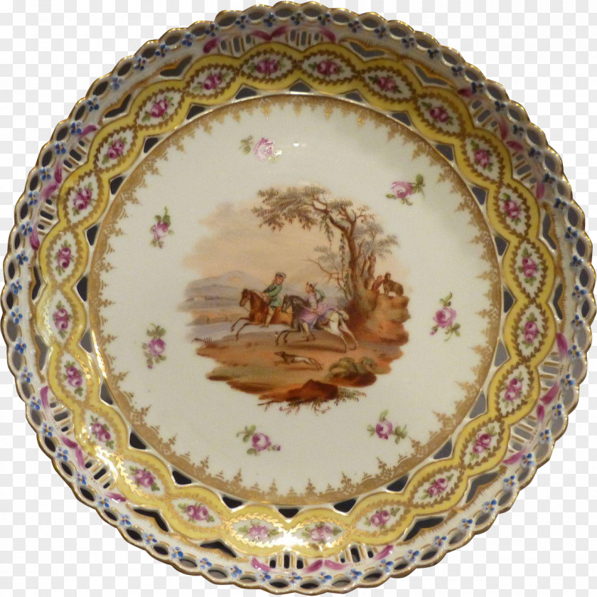 Hand-painted Cake Plate Porcelain Purple PNG