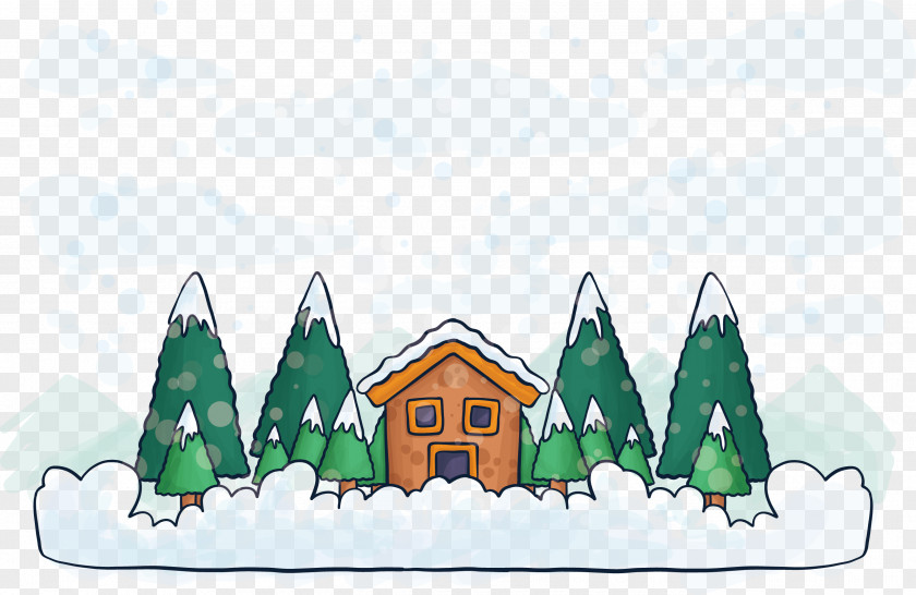 Vector Winter Forest Hut Drawing Illustration PNG