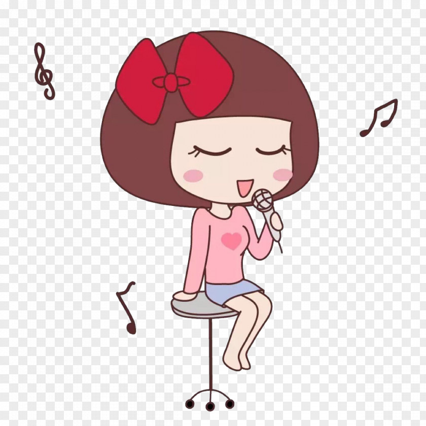 Singing Cartoon Girl PNG Girl, A little girl sitting on a stool singing, singing woman clipart PNG