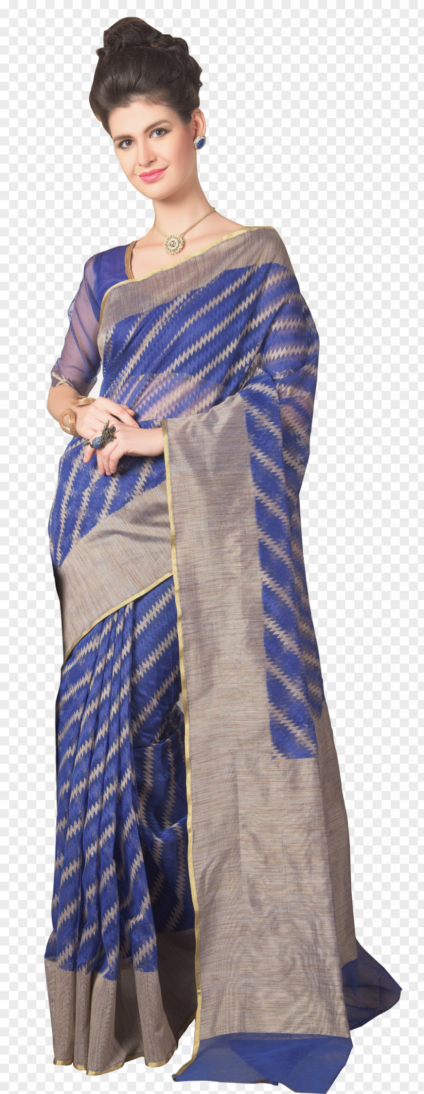 Dress Silk Zari Blue Handloom Saree Sari PNG