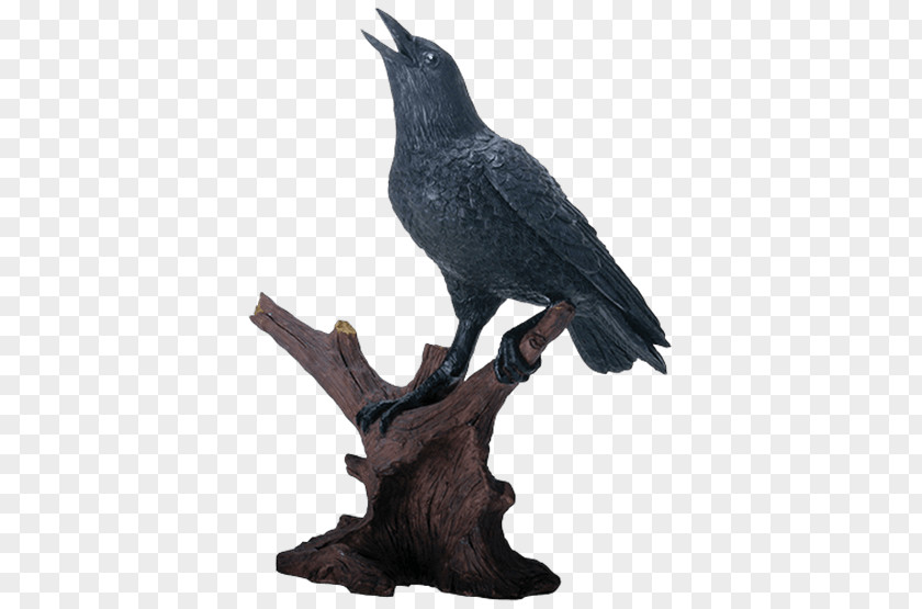 Perched Raven Overlay American Crow Bird Figurine Statue PNG