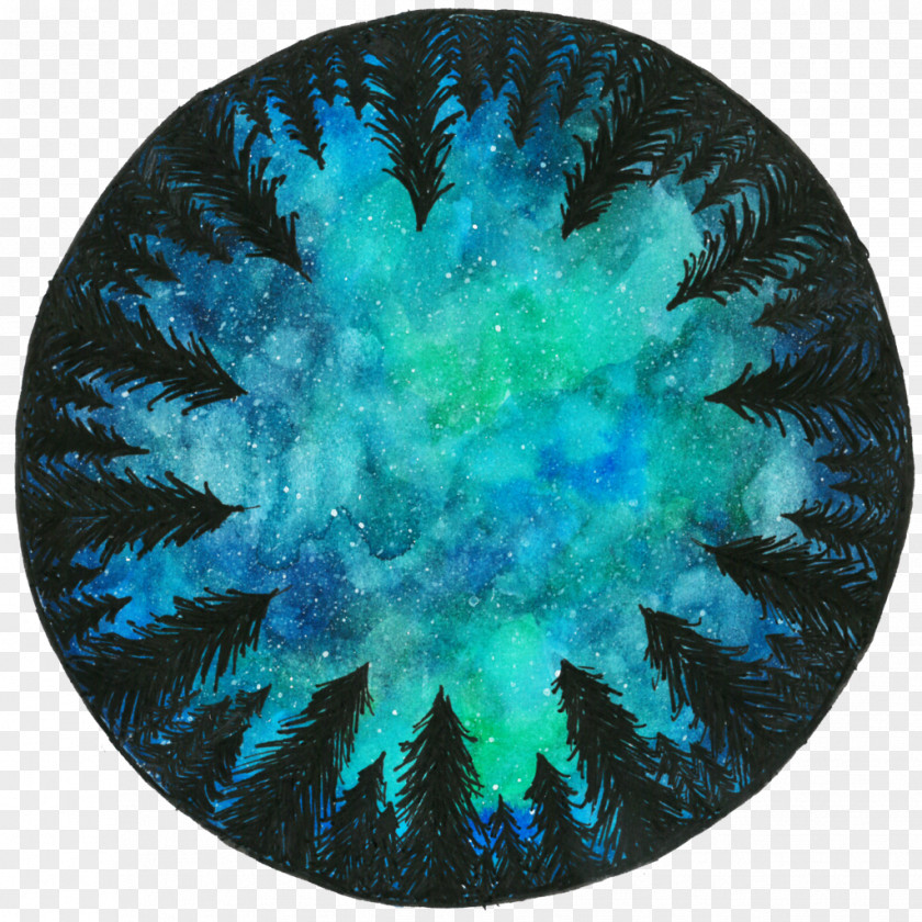 Watercolor Sky Galaxy Painting Green Art Turquoise PNG