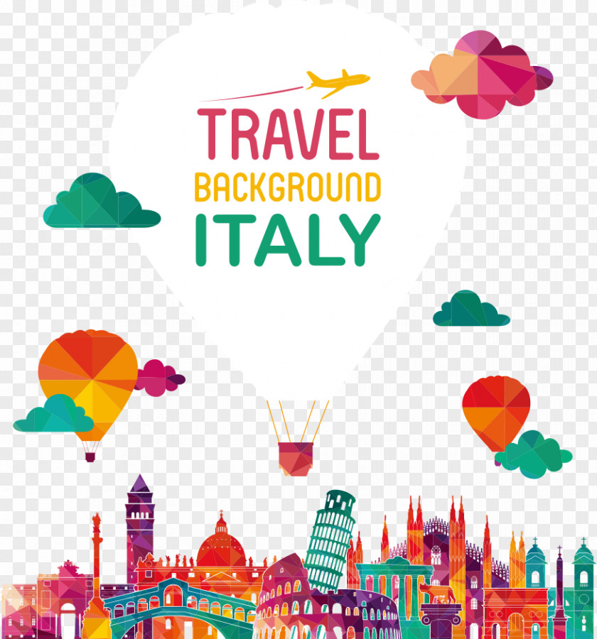 Vector Origami Hot Air Balloon And Monuments Italy Royalty-free Skyline Illustration PNG