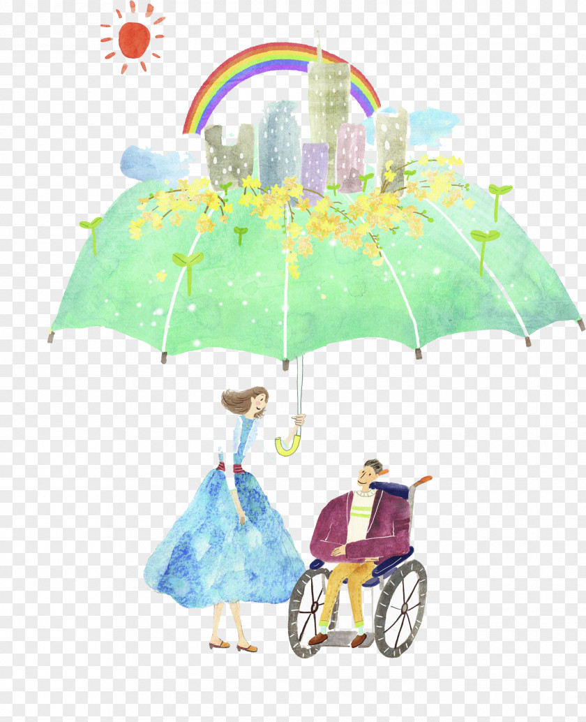 A Man In Wheelchair Under An Umbrella Disability Sitting PNG