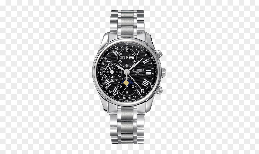 Longines Mingjiang Moon Phase Automatic Mechanical Male Watch Steel Strap Chronograph PNG