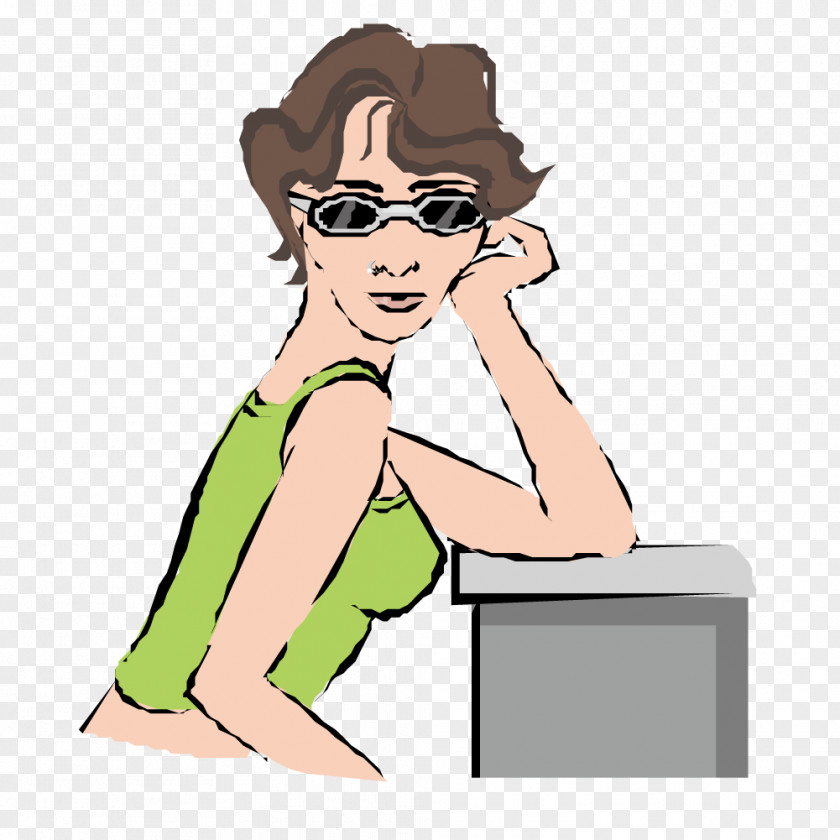 Hand On Chin Woman Illustration PNG