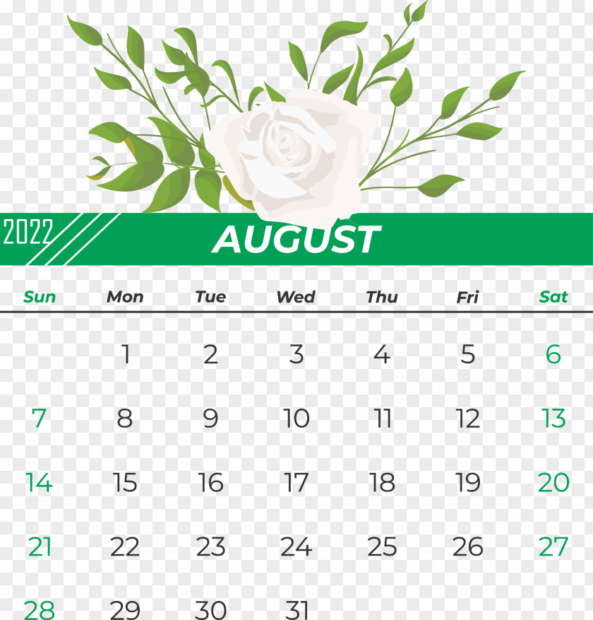 Flower Font Calendar Green Line PNG